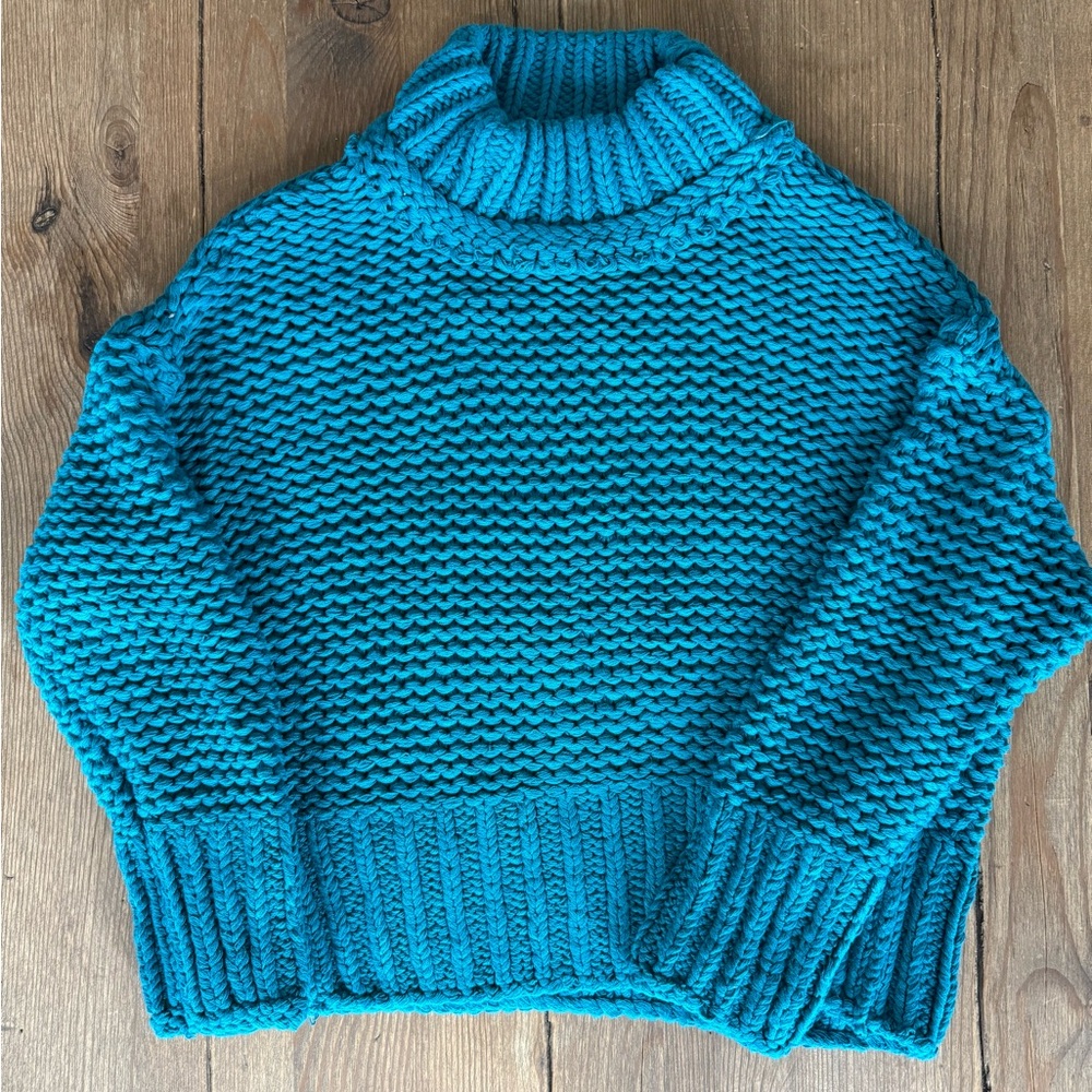 Free People My Only Sunshine Turquoise Chunky Knit Oversized Sweater